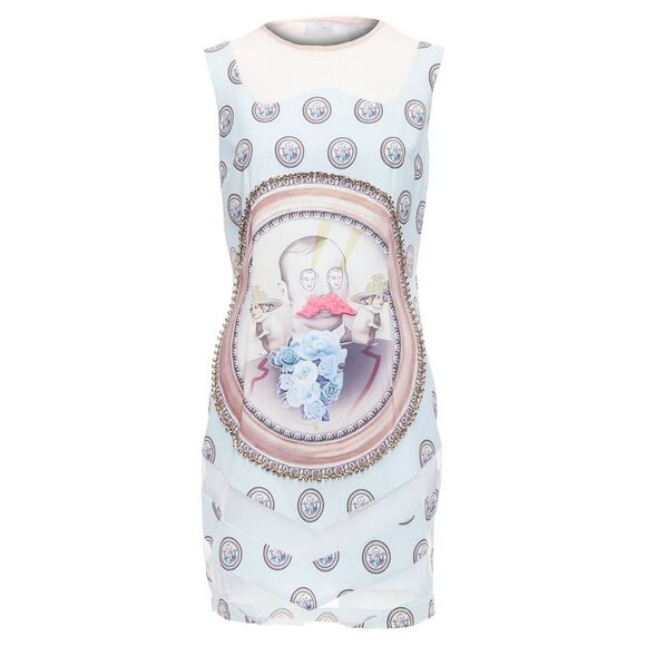 Msgm silk blend portrait print embellished shift dress